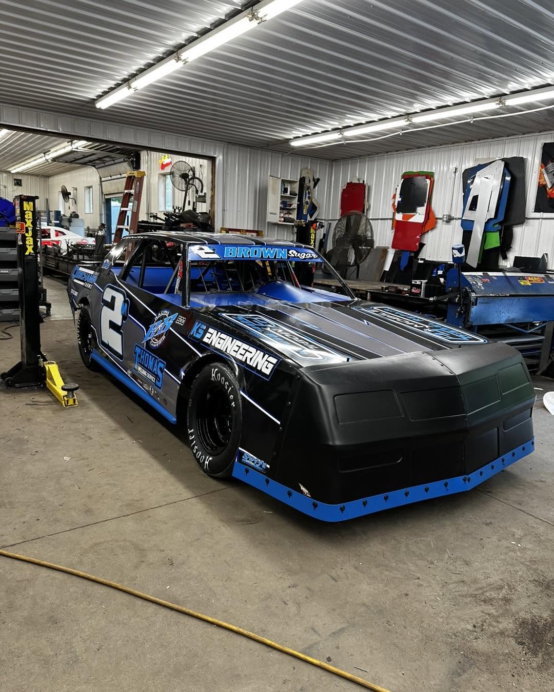 Custom blue race car graphics